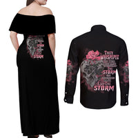 I Am The Storm Tattooed Skull Couples Matching Off Shoulder Maxi Dress and Long Sleeve Button Shirt - Wonder Print Shop