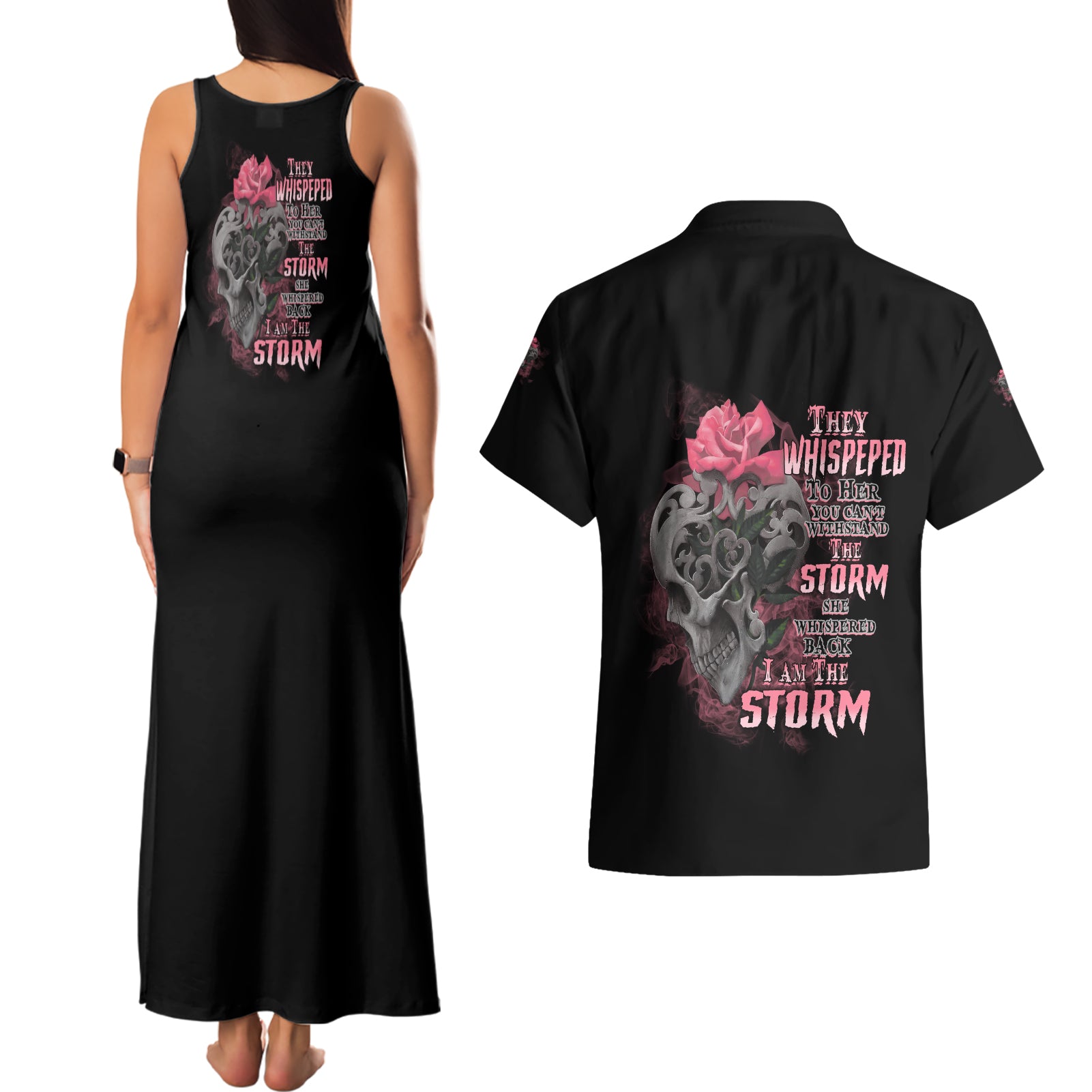 I Am The Storm Tattooed Skull Couples Matching Tank Maxi Dress and Hawaiian Shirt - Wonder Print Shop