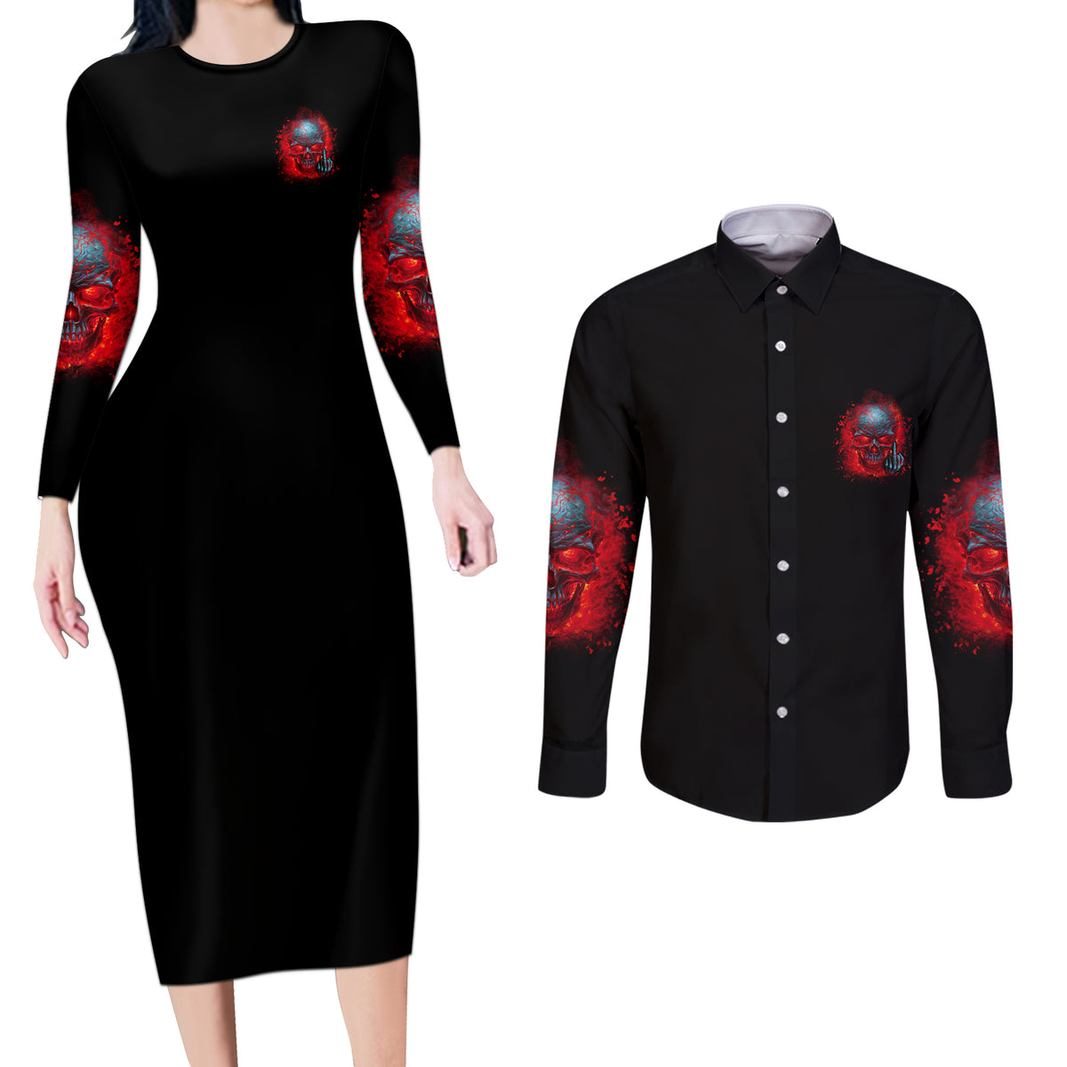 Walk Away I Have Anger Issues And A Serious Dislike For Couples Matching Long Sleeve Bodycon Dress and Long Sleeve Button Shirt - Wonder Print Shop