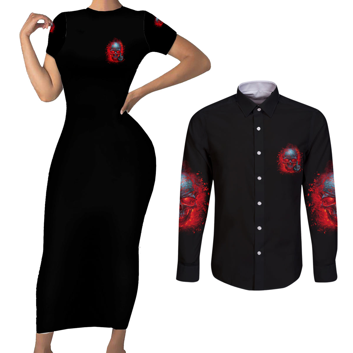 Walk Away I Have Anger Issues And A Serious Dislike For Couples Matching Short Sleeve Bodycon Dress and Long Sleeve Button Shirt - Wonder Print Shop