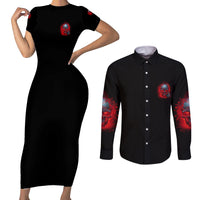 Walk Away I Have Anger Issues And A Serious Dislike For Couples Matching Short Sleeve Bodycon Dress and Long Sleeve Button Shirt - Wonder Print Shop