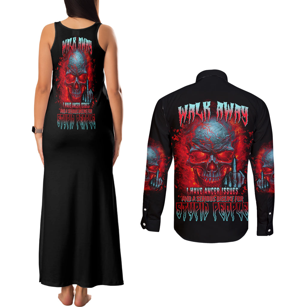 Walk Away I Have Anger Issues And A Serious Dislike For Couples Matching Tank Maxi Dress and Long Sleeve Button Shirt - Wonder Print Shop
