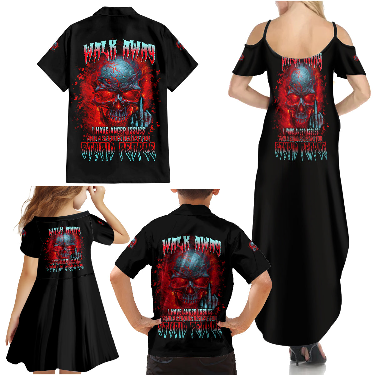 Walk Away I Have Anger Issues And A Serious Dislike For Family Matching Summer Maxi Dress and Hawaiian Shirt - Wonder Print Shop