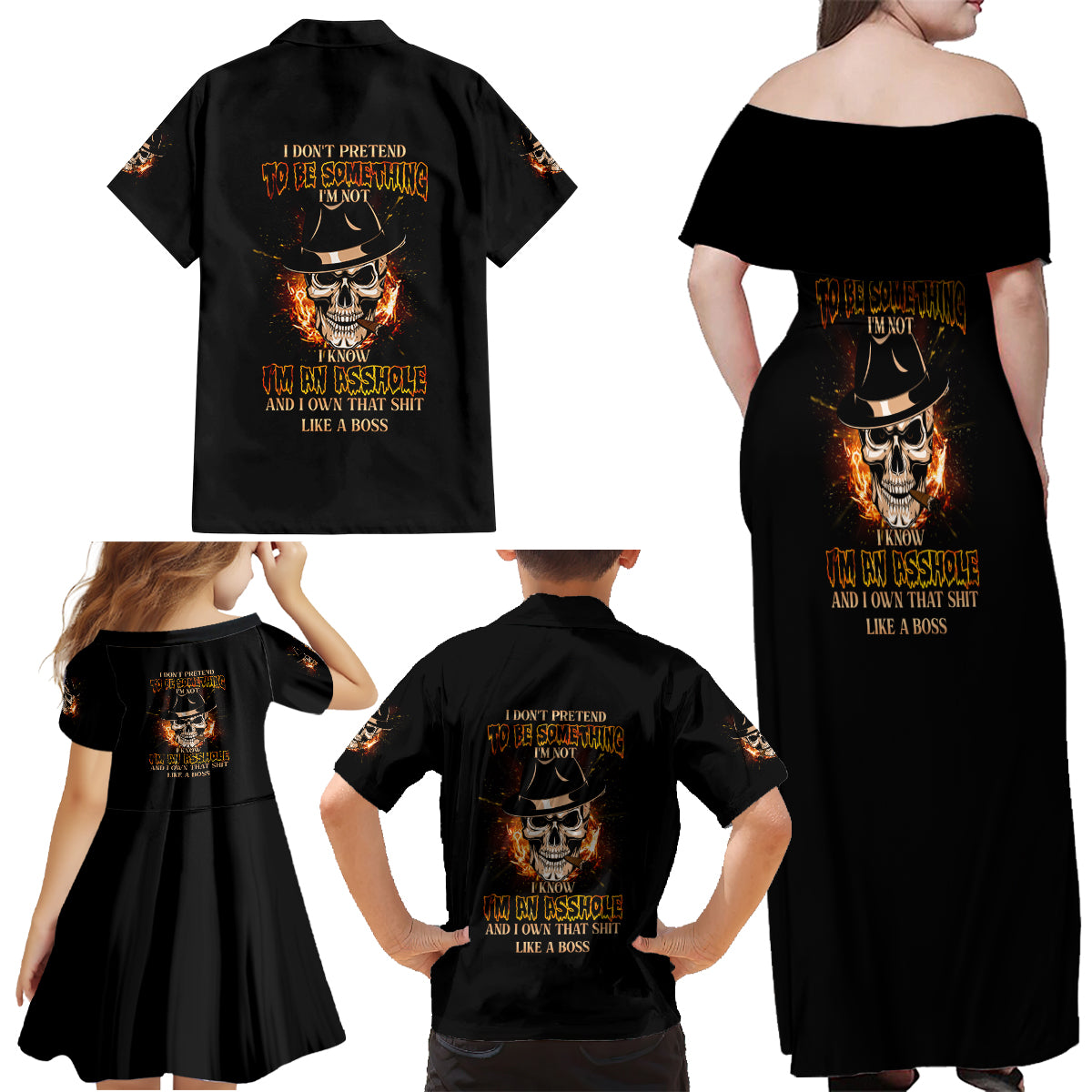 I Don't Pretend To Be Something I'm Not Family Matching Off Shoulder Maxi Dress and Hawaiian Shirt - Wonder Print Shop