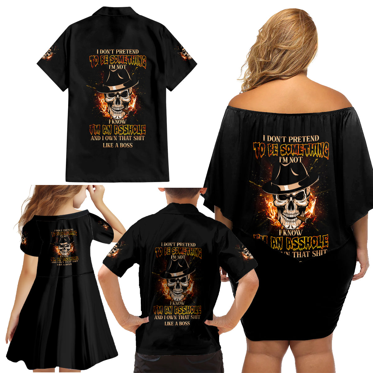 I Don't Pretend To Be Something I'm Not Family Matching Off Shoulder Short Dress and Hawaiian Shirt - Wonder Print Shop