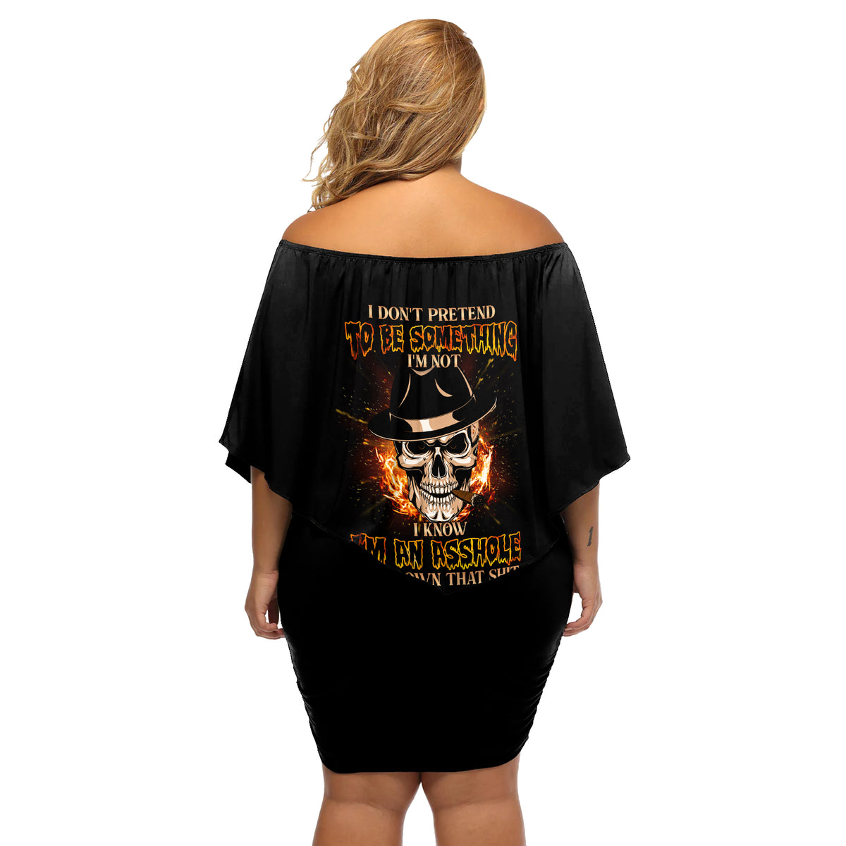 I Don't Pretend To Be Something I'm Not Off Shoulder Short Dress - Wonder Print Shop