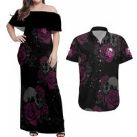 The Good Girl In Me Got Tired Skull Rose Couples Matching Off Shoulder Maxi Dress and Hawaiian Shirt - Wonder Print Shop