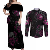 The Good Girl In Me Got Tired Skull Rose Couples Matching Off Shoulder Maxi Dress and Long Sleeve Button Shirt - Wonder Print Shop