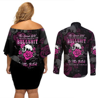 The Good Girl In Me Got Tired Skull Rose Couples Matching Off Shoulder Short Dress and Long Sleeve Button Shirt - Wonder Print Shop
