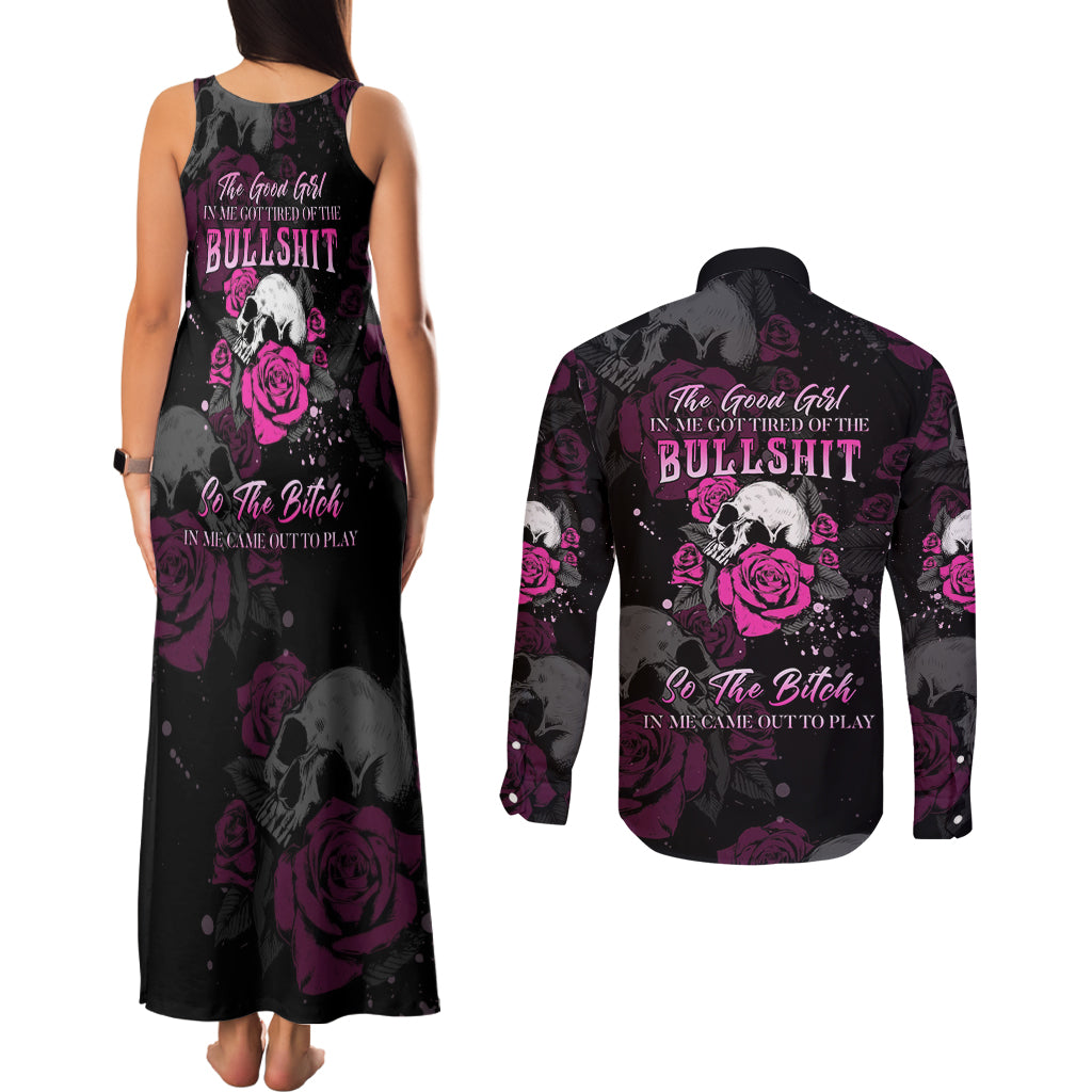 The Good Girl In Me Got Tired Skull Rose Couples Matching Tank Maxi Dress and Long Sleeve Button Shirt - Wonder Print Shop
