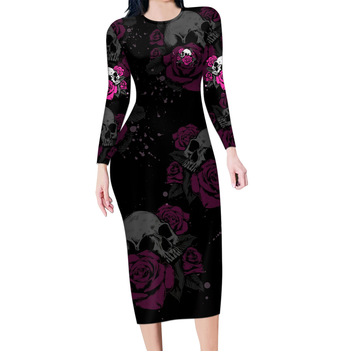 The Good Girl In Me Got Tired Skull Rose Family Matching Long Sleeve Bodycon Dress and Hawaiian Shirt - Wonder Print Shop