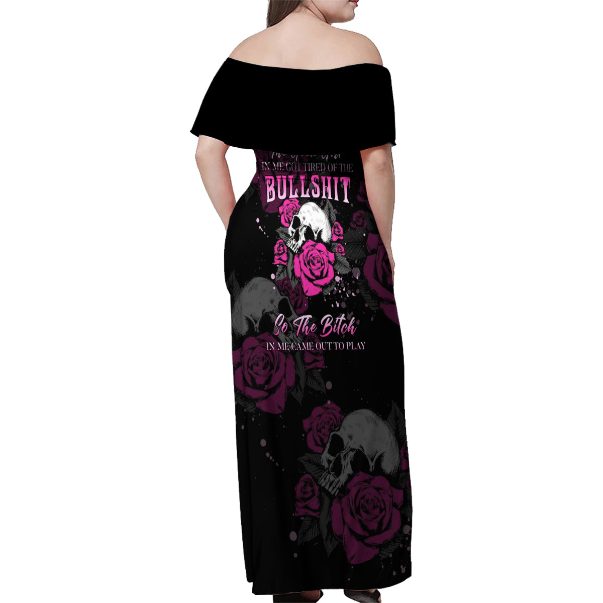 The Good Girl In Me Got Tired Skull Rose Family Matching Off Shoulder Maxi Dress and Hawaiian Shirt - Wonder Print Shop