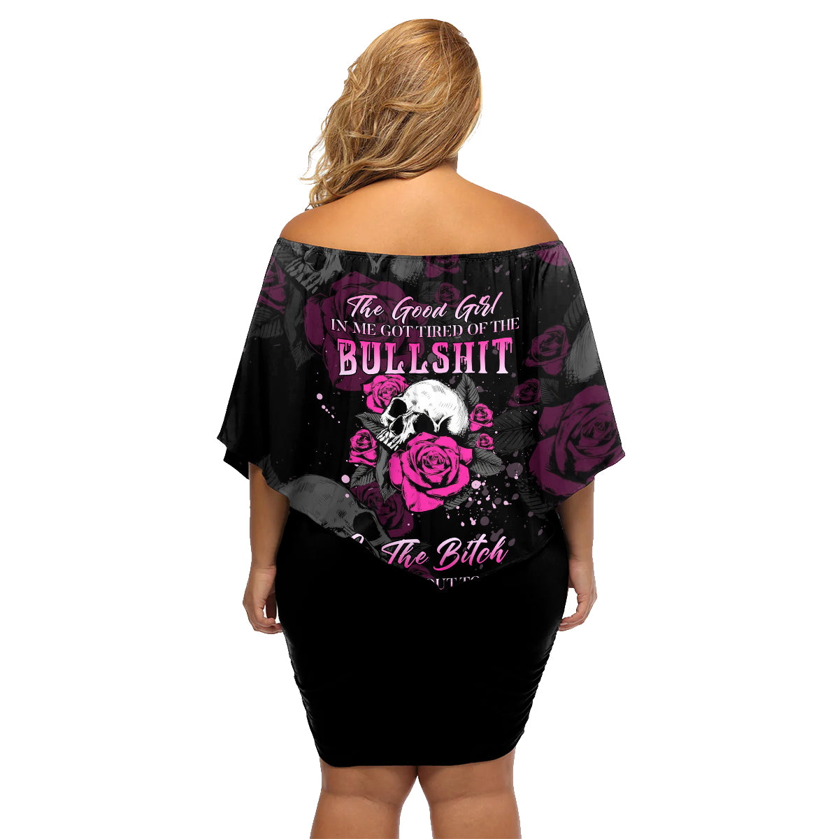 The Good Girl In Me Got Tired Skull Rose Family Matching Off Shoulder Short Dress and Hawaiian Shirt - Wonder Print Shop