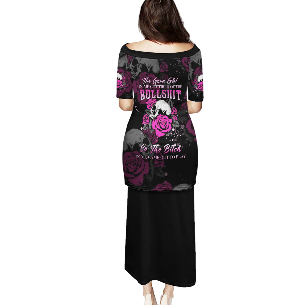 The Good Girl In Me Got Tired Skull Rose Family Matching Puletasi Dress and Hawaiian Shirt - Wonder Print Shop