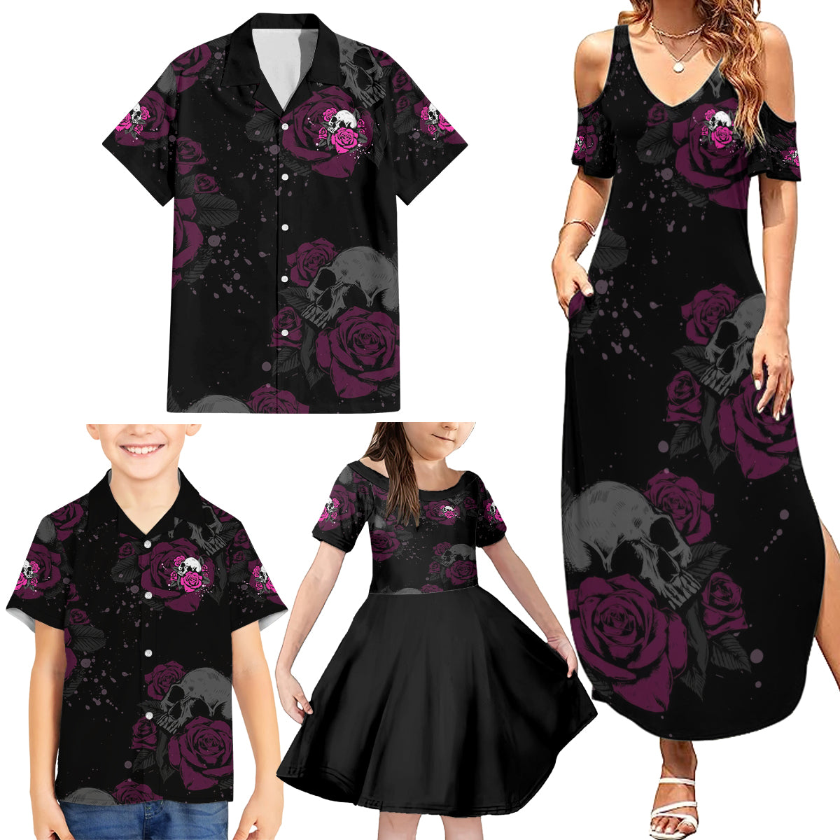 The Good Girl In Me Got Tired Skull Rose Family Matching Summer Maxi Dress and Hawaiian Shirt - Wonder Print Shop