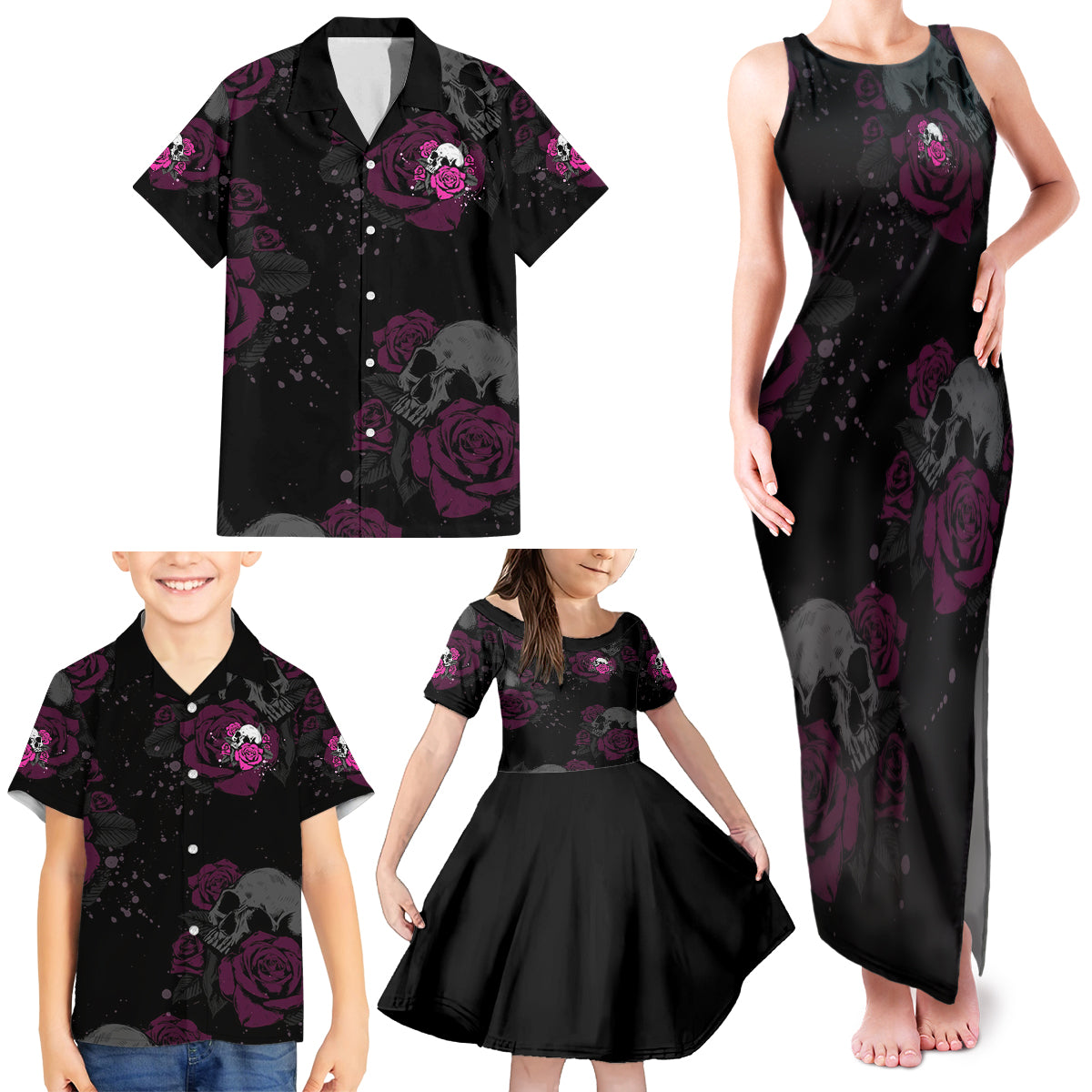 The Good Girl In Me Got Tired Skull Rose Family Matching Tank Maxi Dress and Hawaiian Shirt - Wonder Print Shop