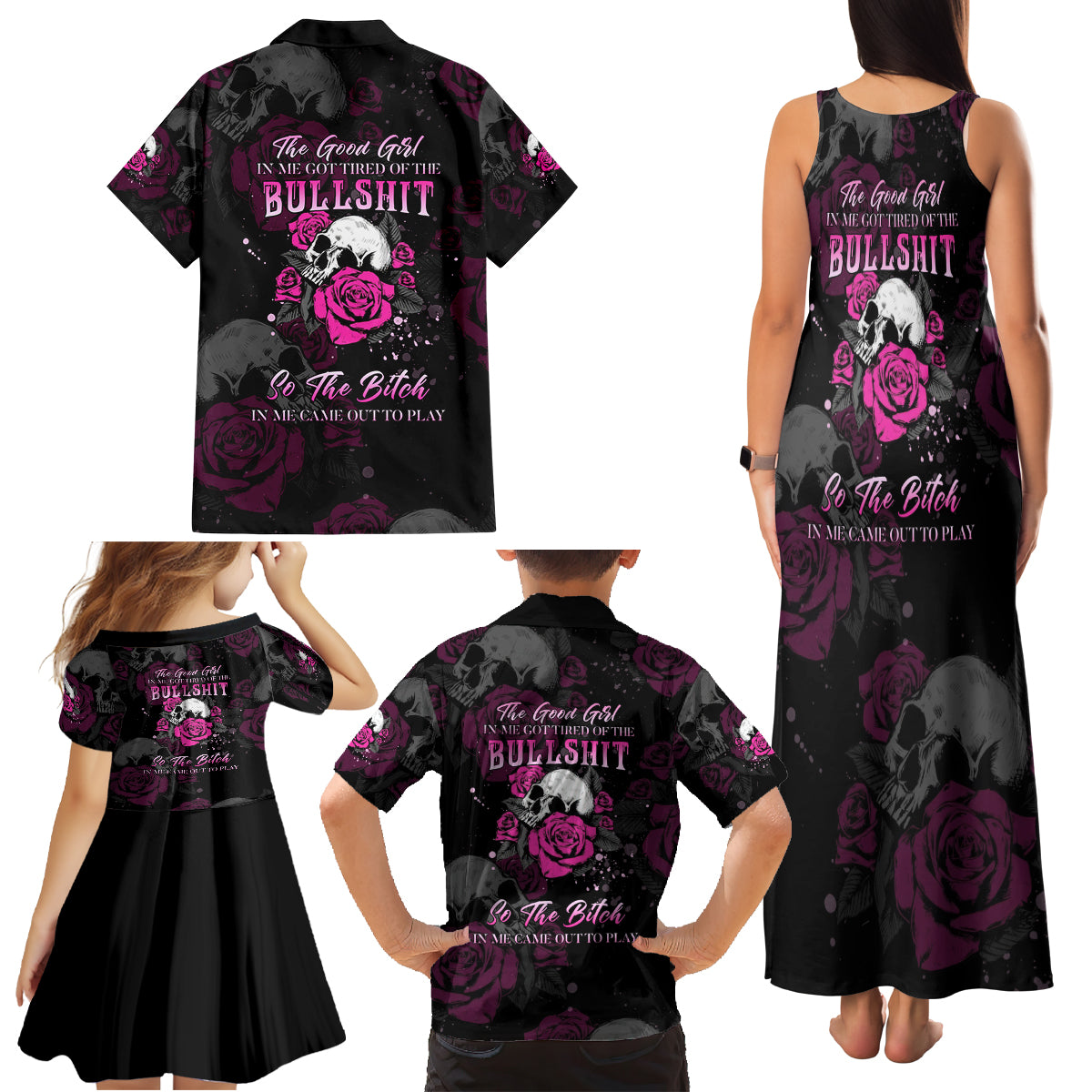 The Good Girl In Me Got Tired Skull Rose Family Matching Tank Maxi Dress and Hawaiian Shirt - Wonder Print Shop