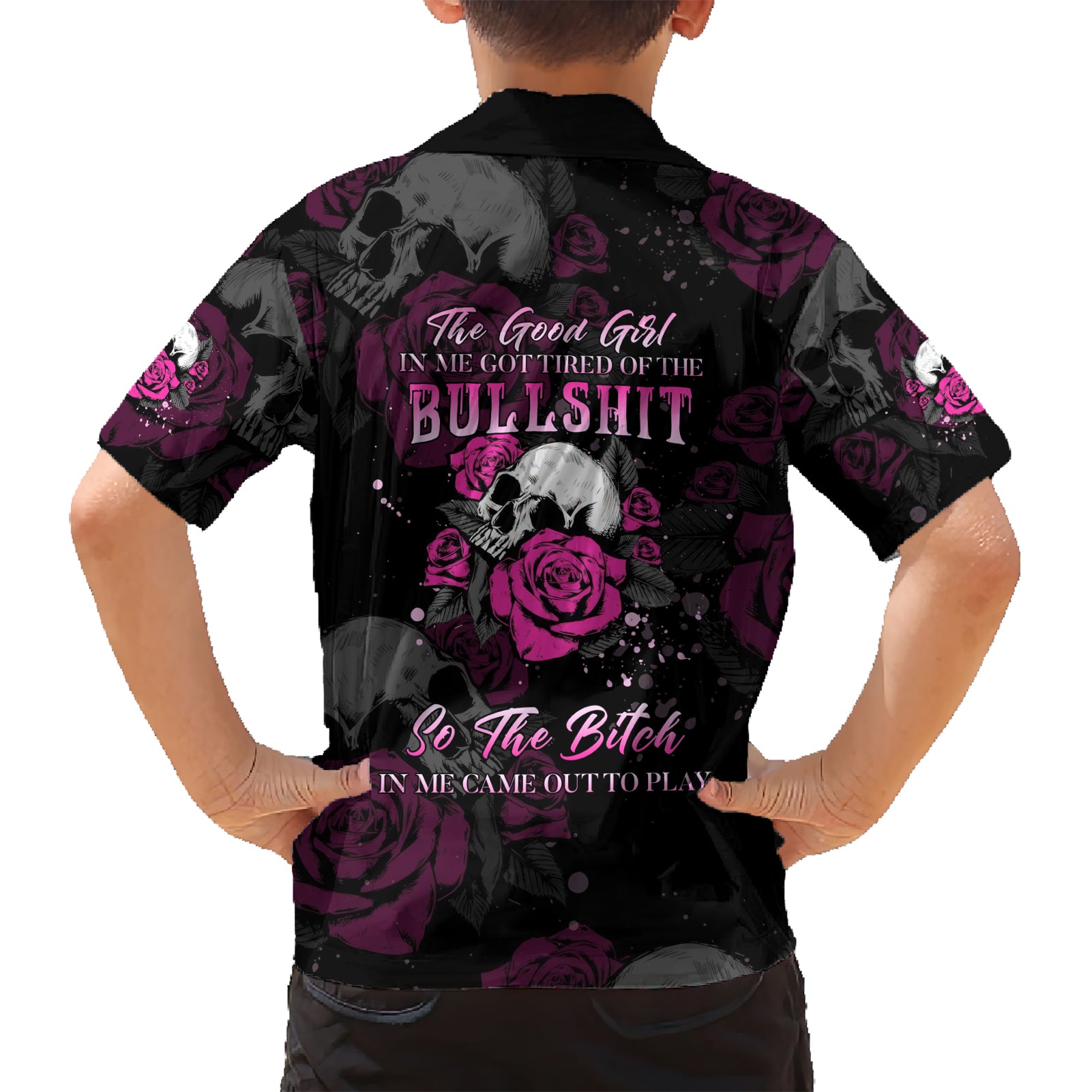 The Good Girl In Me Got Tired Skull Rose Kid Hawaiian Shirt - Wonder Print Shop