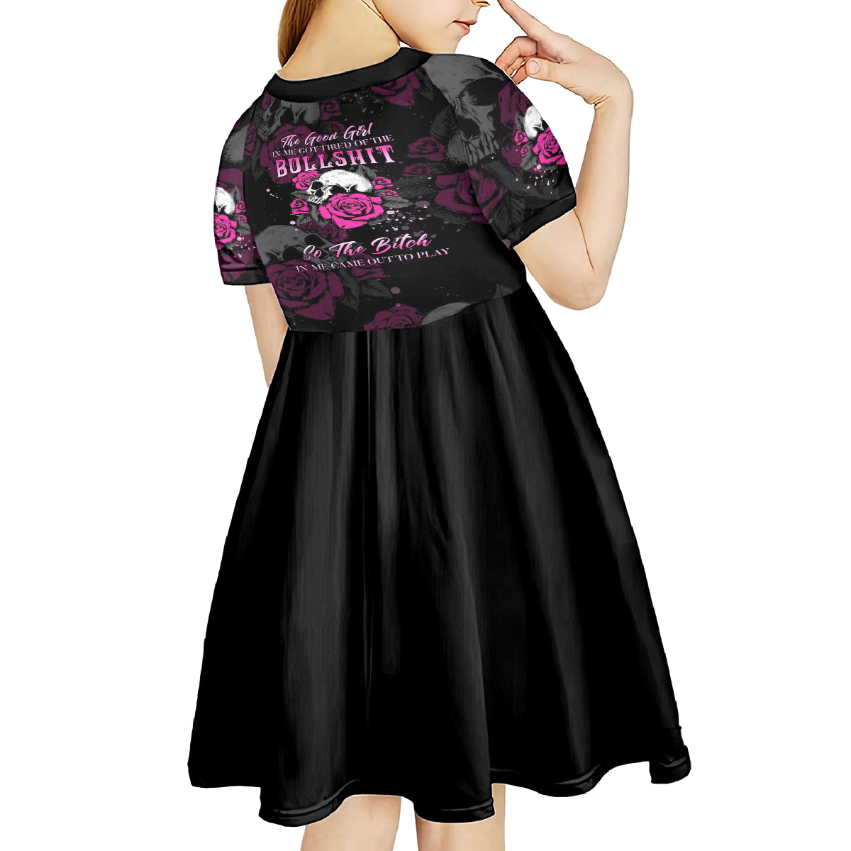 The Good Girl In Me Got Tired Skull Rose Kid Short Sleeve Dress - Wonder Print Shop