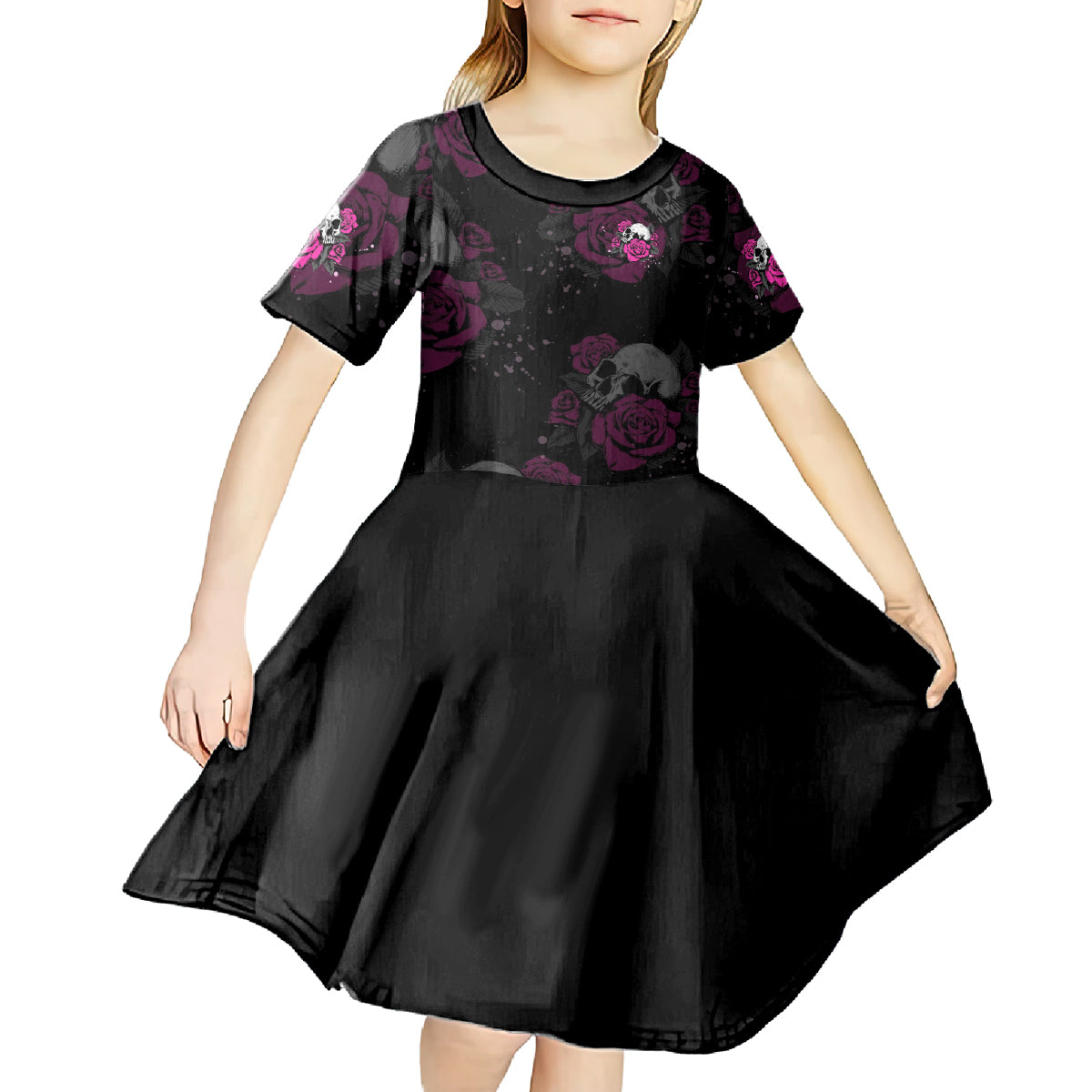 The Good Girl In Me Got Tired Skull Rose Kid Short Sleeve Dress - Wonder Print Shop