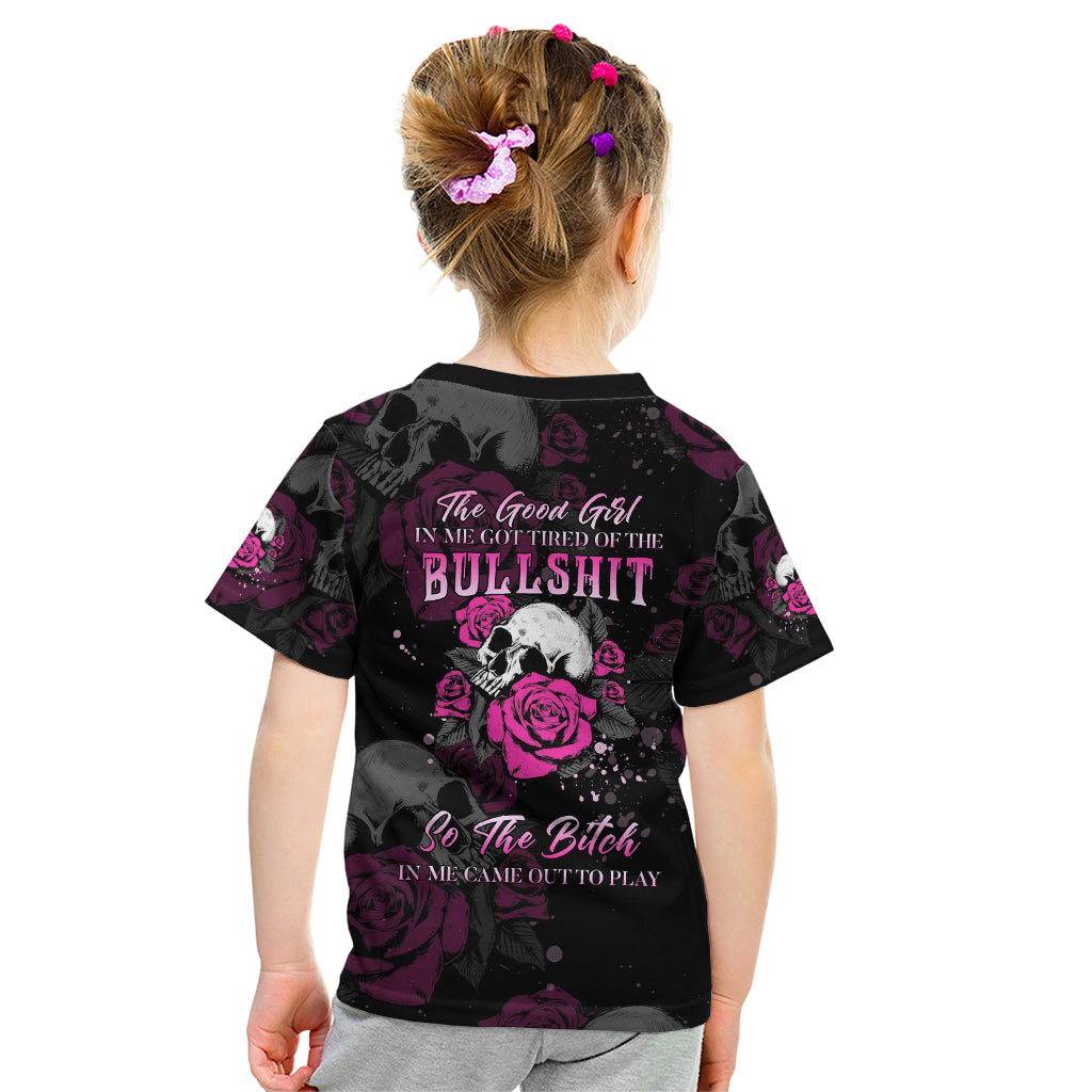 The Good Girl In Me Got Tired Skull Rose Kid T Shirt - Wonder Print Shop