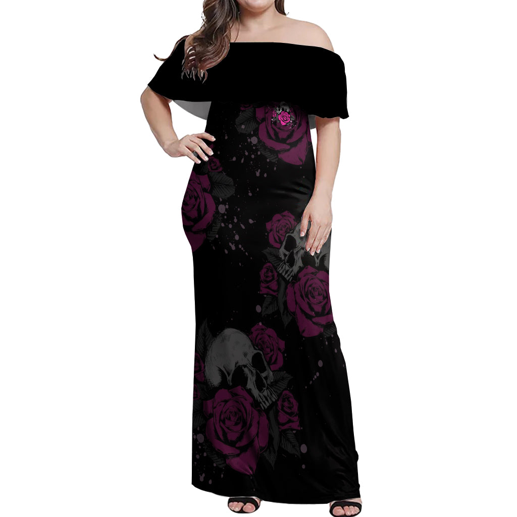 The Good Girl In Me Got Tired Skull Rose Off Shoulder Maxi Dress - Wonder Print Shop