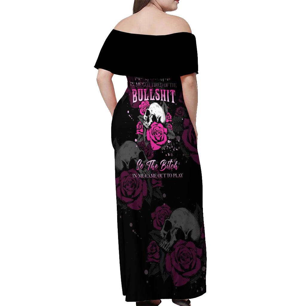 The Good Girl In Me Got Tired Skull Rose Off Shoulder Maxi Dress - Wonder Print Shop