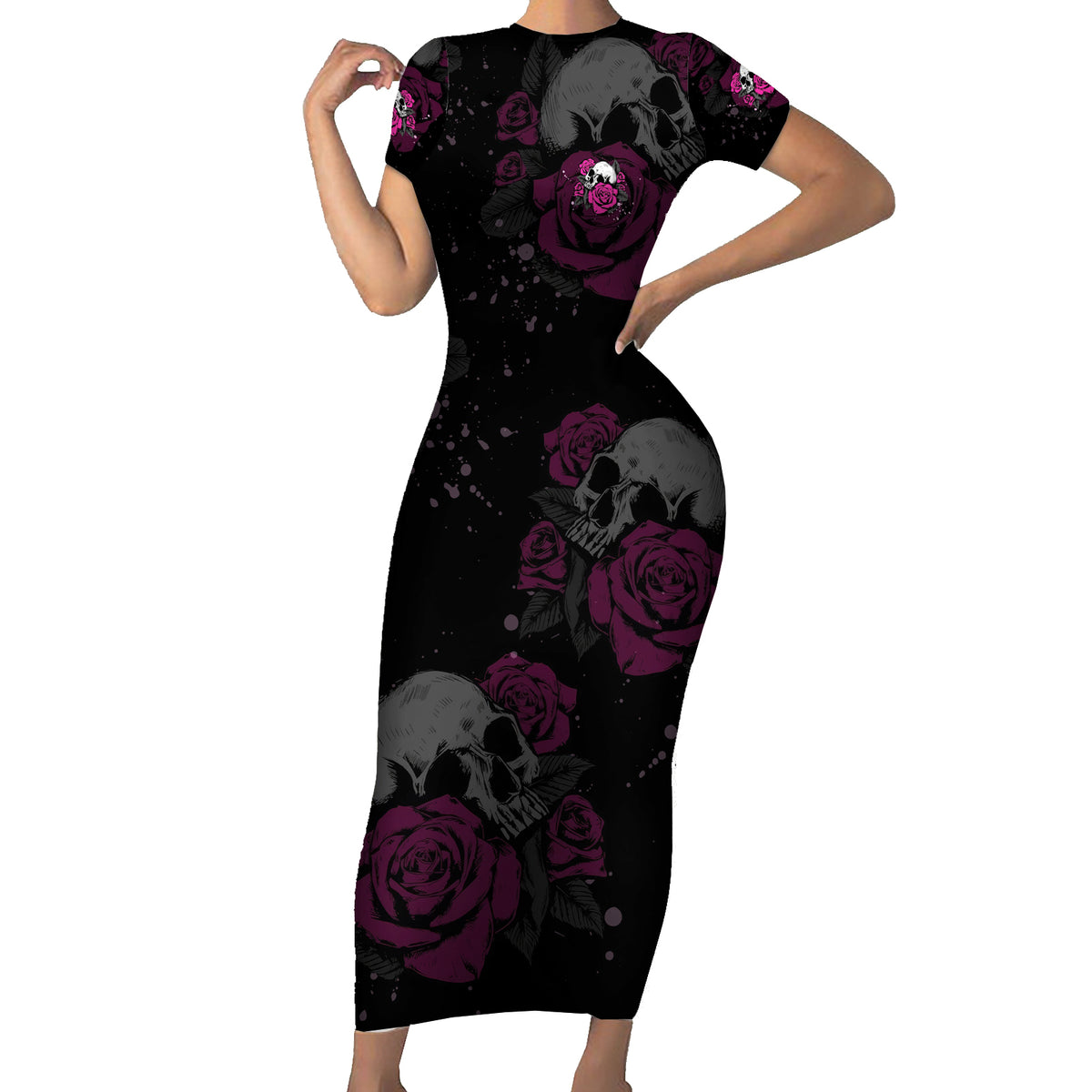 The Good Girl In Me Got Tired Skull Rose Short Sleeve Bodycon Dress - Wonder Print Shop