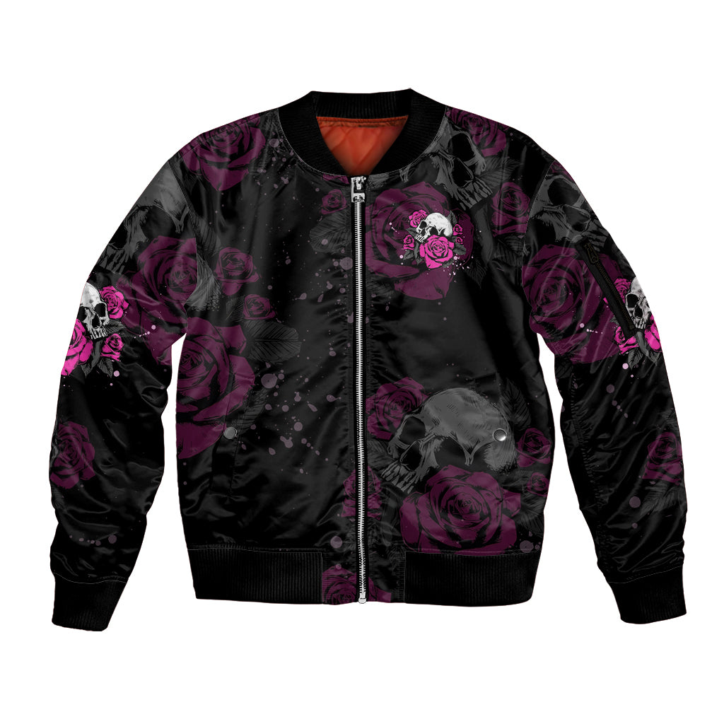 The Good Girl In Me Got Tired Skull Rose Sleeve Zip Bomber Jacket - Wonder Print Shop