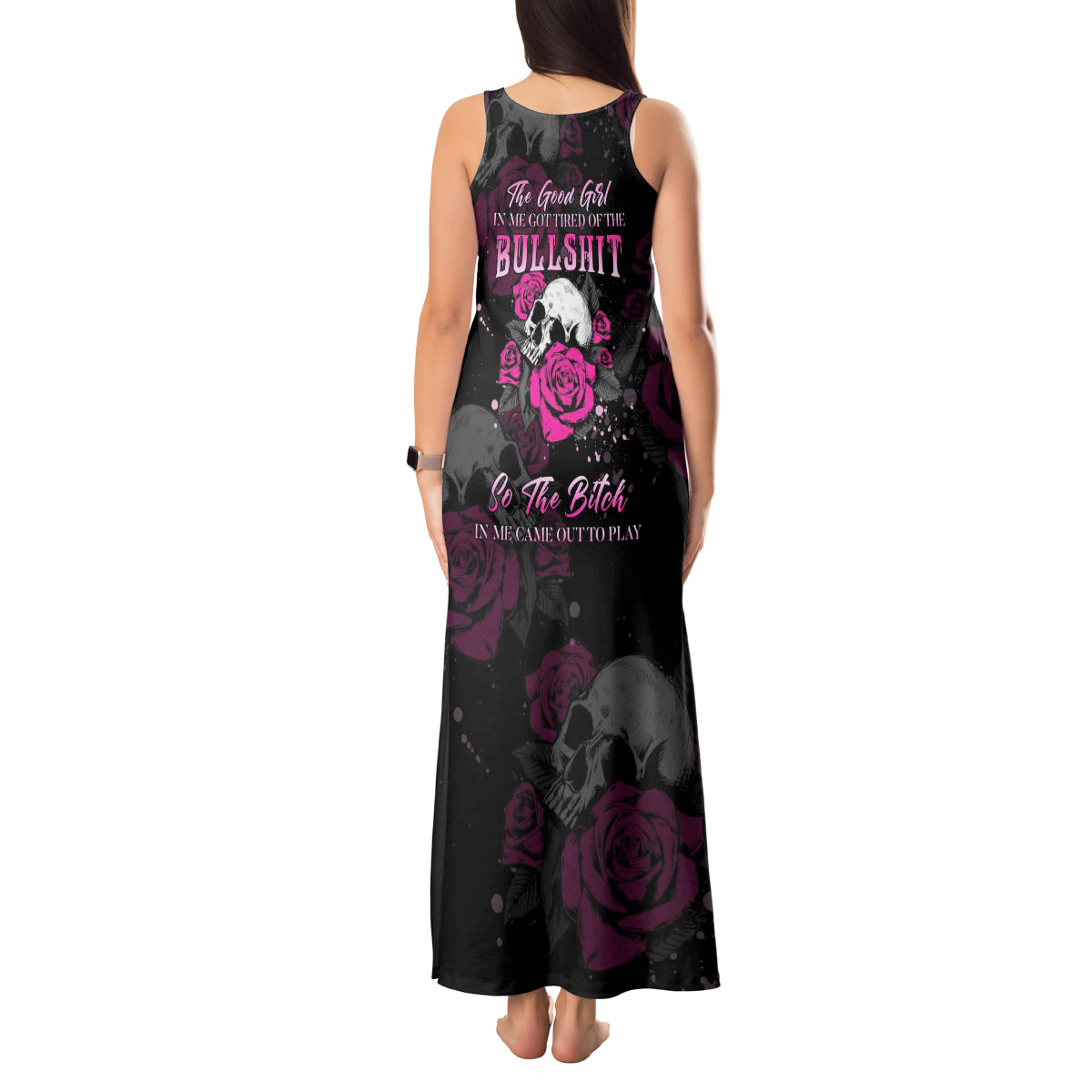 The Good Girl In Me Got Tired Skull Rose Tank Maxi Dress - Wonder Print Shop