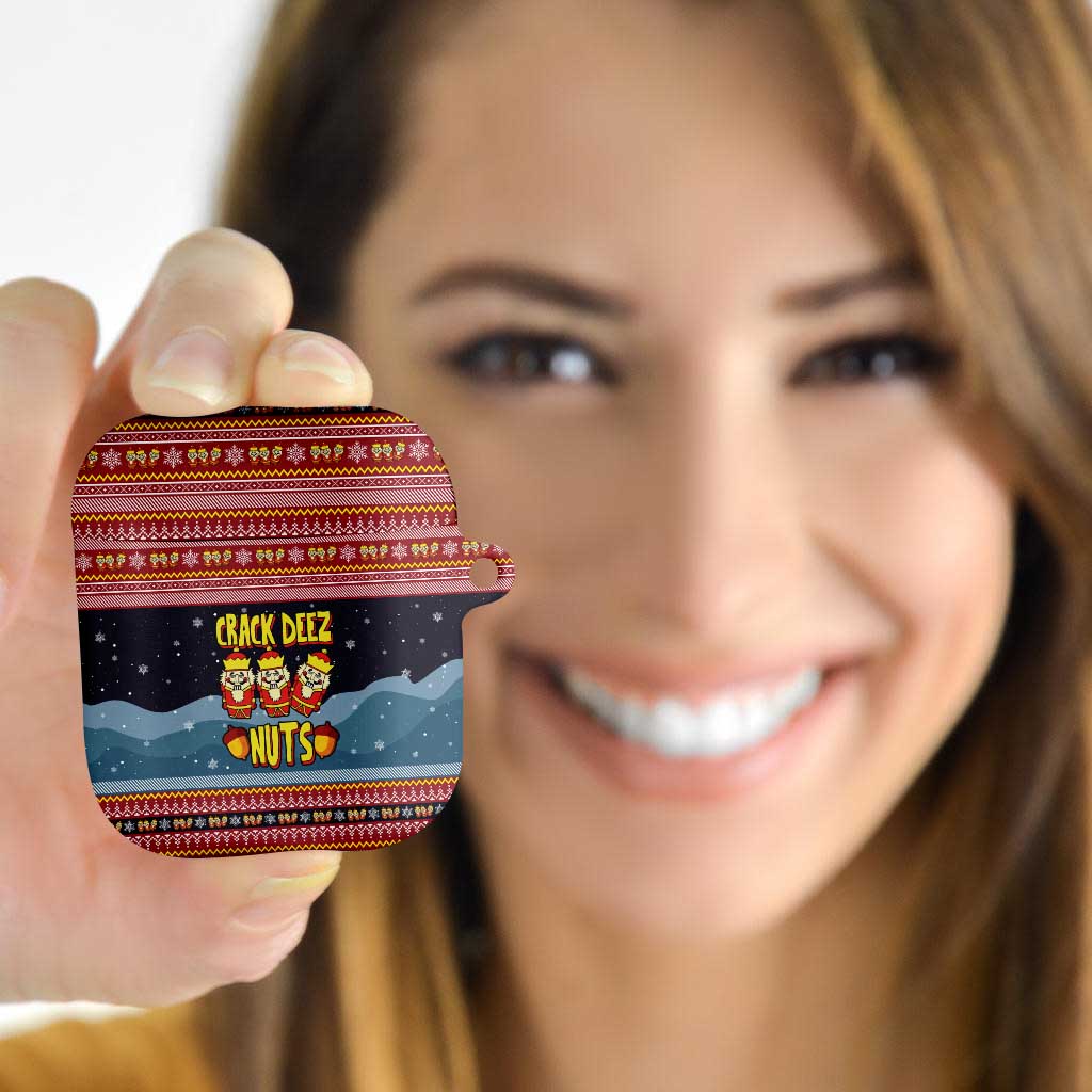 Funny Nutcracker Christmas AirPods Case with Crack Deez Nuts Quote and Holiday Pattern Design - Wonder Print Shop