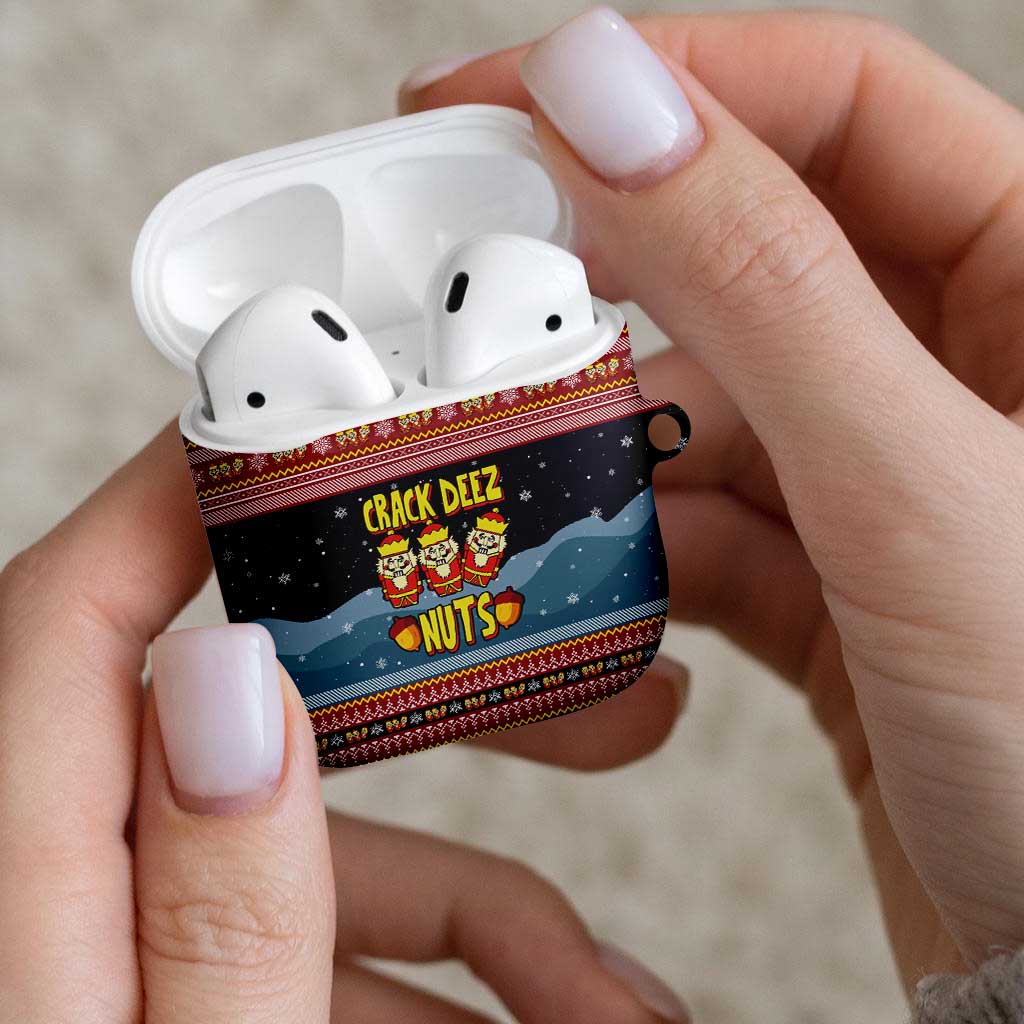 Funny Nutcracker Christmas AirPods Case with Crack Deez Nuts Quote and Holiday Pattern Design - Wonder Print Shop