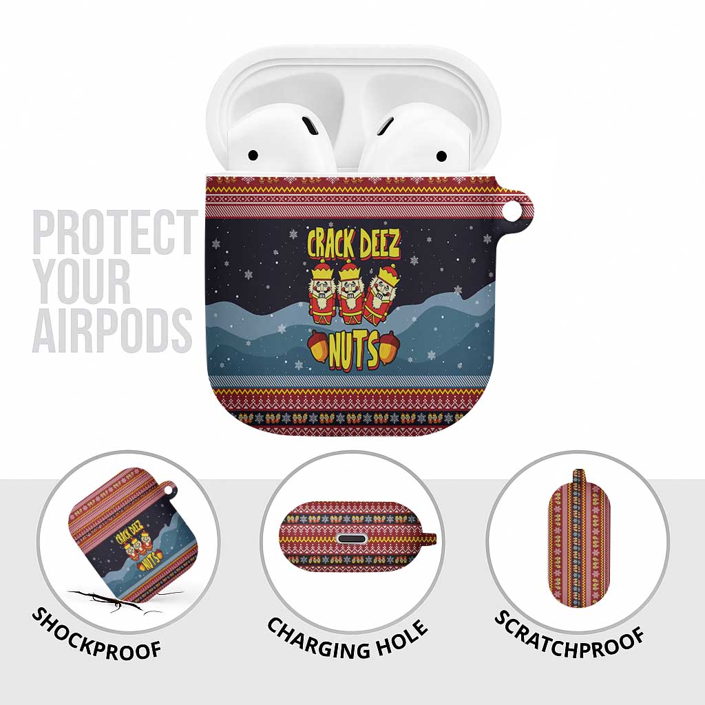 Funny Nutcracker Christmas AirPods Case with Crack Deez Nuts Quote and Holiday Pattern Design - Wonder Print Shop