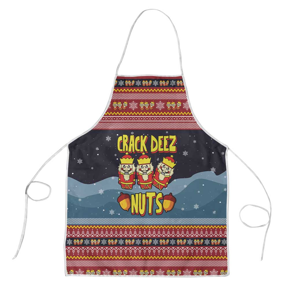Funny Nutcracker Christmas Apron with Crack Deez Nuts Quote and Holiday Pattern Design - Wonder Print Shop