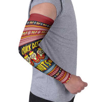 Funny Nutcracker Christmas Arm Sleeves with Crack Deez Nuts Quote and Holiday Pattern Design - Wonder Print Shop