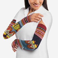 Funny Nutcracker Christmas Arm Sleeves with Crack Deez Nuts Quote and Holiday Pattern Design - Wonder Print Shop