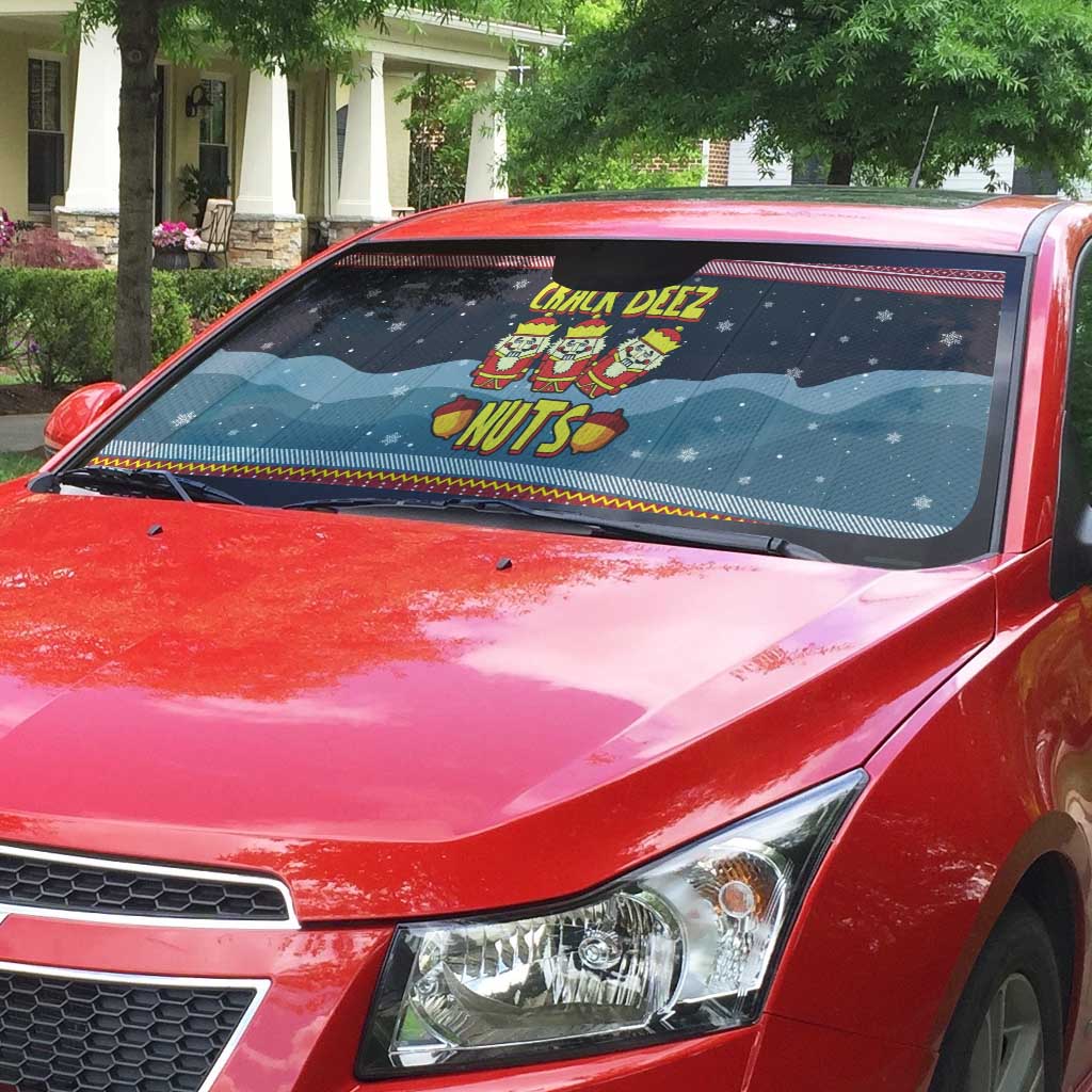 Funny Nutcracker Christmas Auto Sun Shade with Crack Deez Nuts Quote and Holiday Pattern Design - Wonder Print Shop