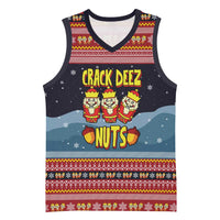 Funny Nutcracker Christmas Basketball Jersey with Crack Deez Nuts Quote and Holiday Pattern Design - Wonder Print Shop