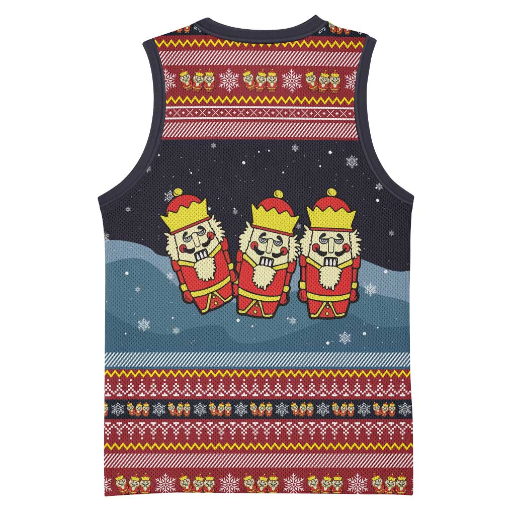 Funny Nutcracker Christmas Basketball Jersey with Crack Deez Nuts Quote and Holiday Pattern Design - Wonder Print Shop