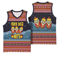 Funny Nutcracker Christmas Basketball Jersey with Crack Deez Nuts Quote and Holiday Pattern Design - Wonder Print Shop