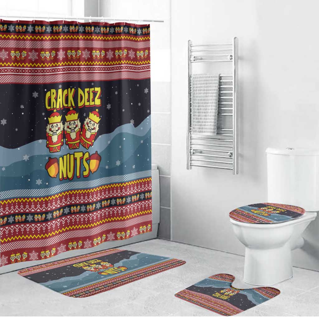 Funny Nutcracker Christmas Bathroom Set with Crack Deez Nuts Quote and Holiday Pattern Design - Wonder Print Shop
