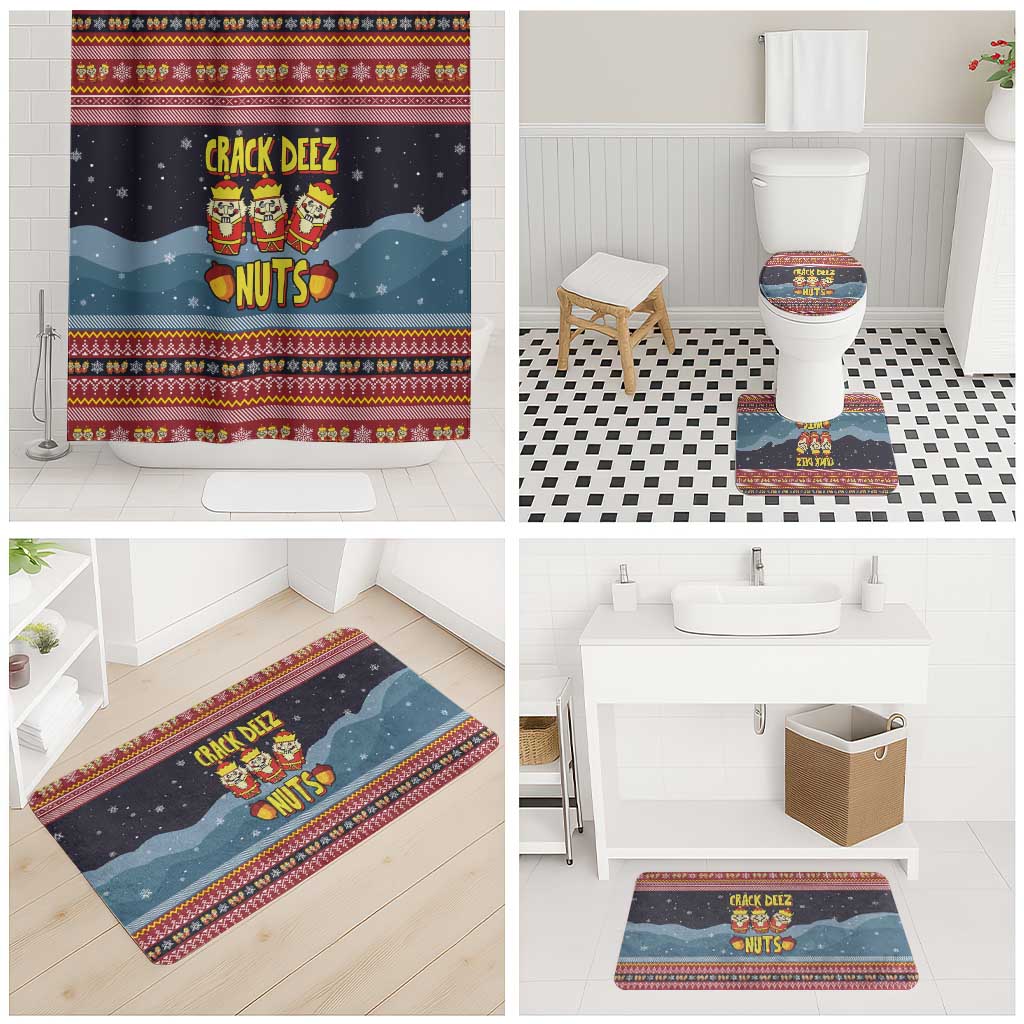 Funny Nutcracker Christmas Bathroom Set with Crack Deez Nuts Quote and Holiday Pattern Design - Wonder Print Shop