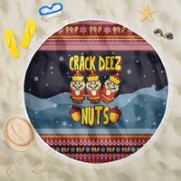 Funny Nutcracker Christmas Beach Blanket with Crack Deez Nuts Quote and Holiday Pattern Design - Wonder Print Shop