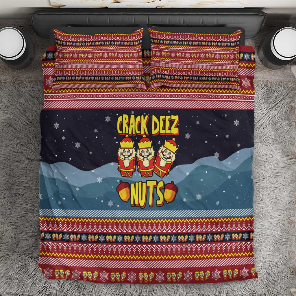 Funny Nutcracker Christmas Bedding Set with Crack Deez Nuts Quote and Holiday Pattern Design - Wonder Print Shop