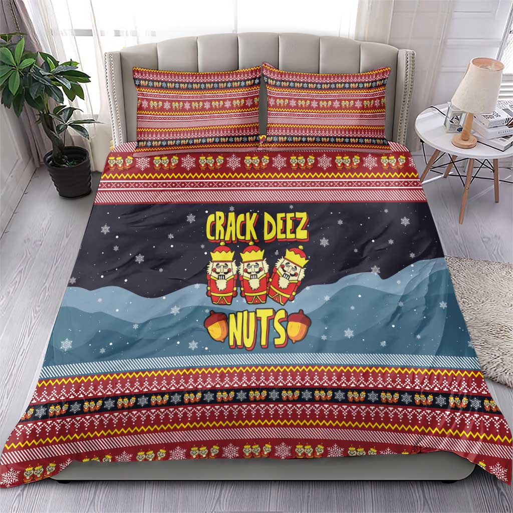 Funny Nutcracker Christmas Bedding Set with Crack Deez Nuts Quote and Holiday Pattern Design - Wonder Print Shop