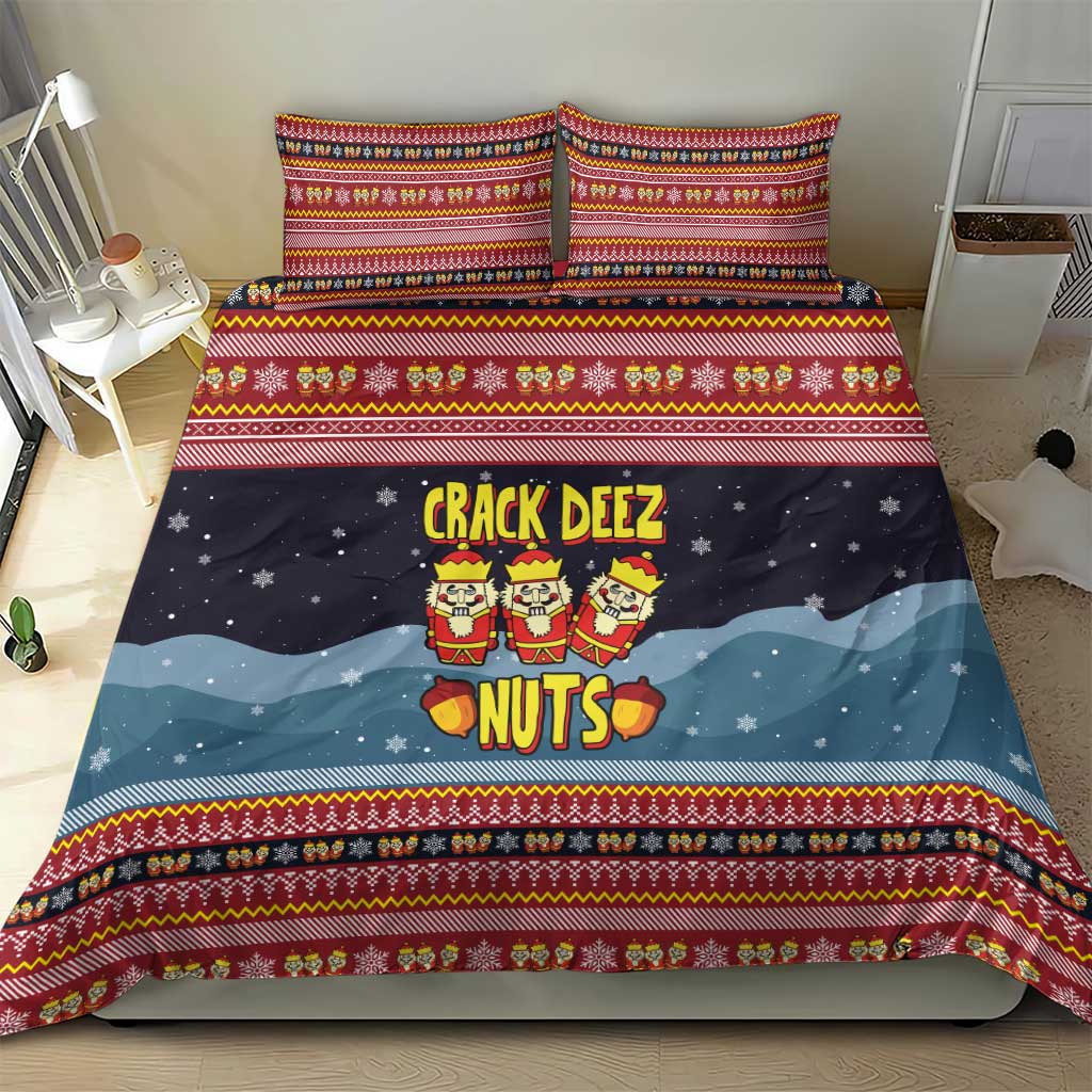 Funny Nutcracker Christmas Bedding Set with Crack Deez Nuts Quote and Holiday Pattern Design - Wonder Print Shop