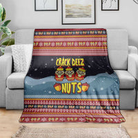 Funny Nutcracker Christmas Blanket with Crack Deez Nuts Quote and Holiday Pattern Design - Wonder Print Shop