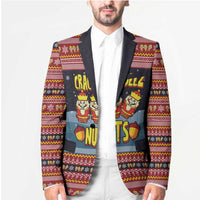 Funny Nutcracker Christmas Blazer with Crack Deez Nuts Quote and Holiday Pattern Design - Wonder Print Shop