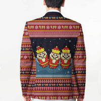 Funny Nutcracker Christmas Blazer with Crack Deez Nuts Quote and Holiday Pattern Design - Wonder Print Shop