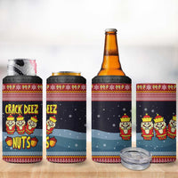 Funny Nutcracker Christmas 4 in 1 Can Cooler Tumbler with Crack Deez Nuts Quote and Holiday Pattern Design - Wonder Print Shop